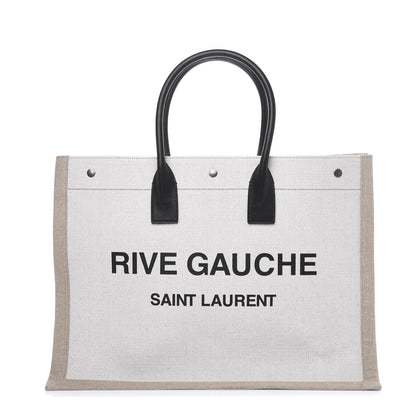 Saint Laurent Linen Calfskin Rive Gauche Tote Optic White 1 of 8