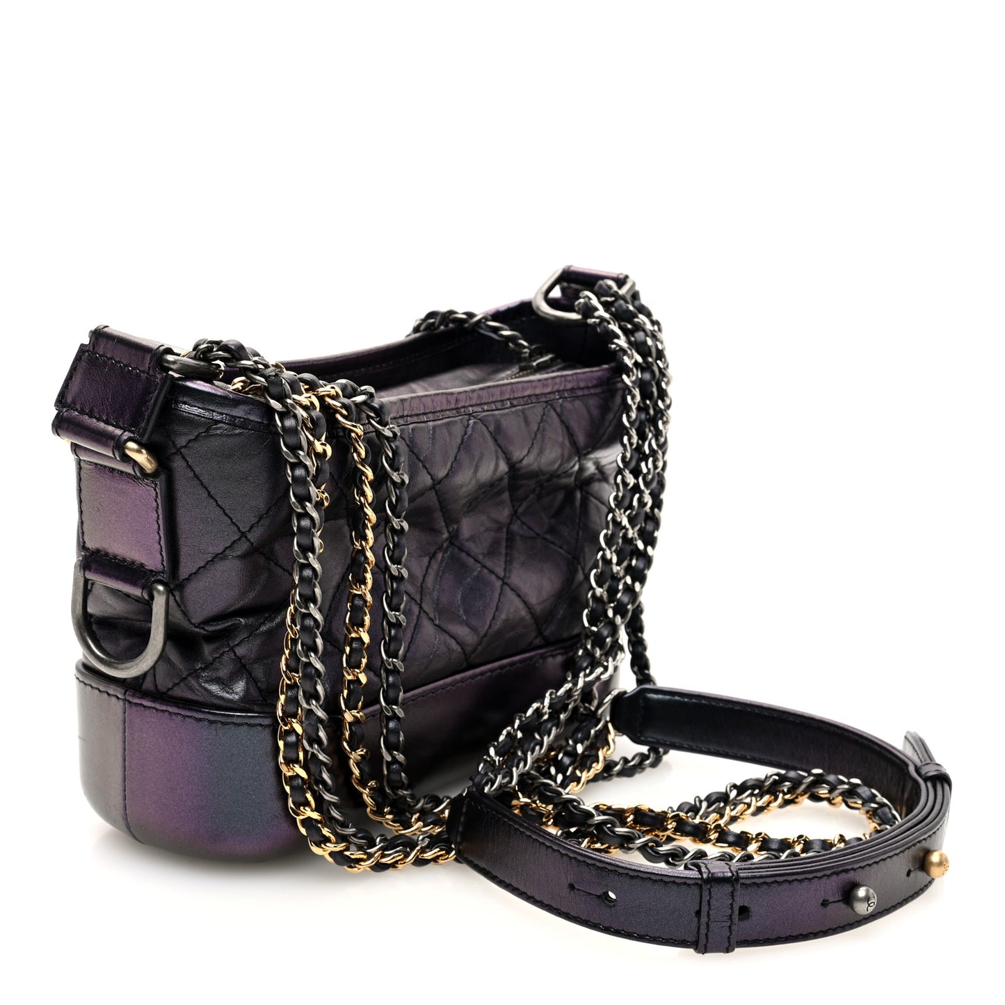 Iridescent Aged Calfskin Quilted Small Gabrielle Hobo Black