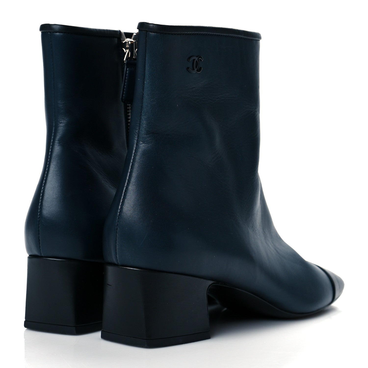 Chanel Lambskin Cap Toe Ankle Boots 38.5 Navy Black 4 of 10