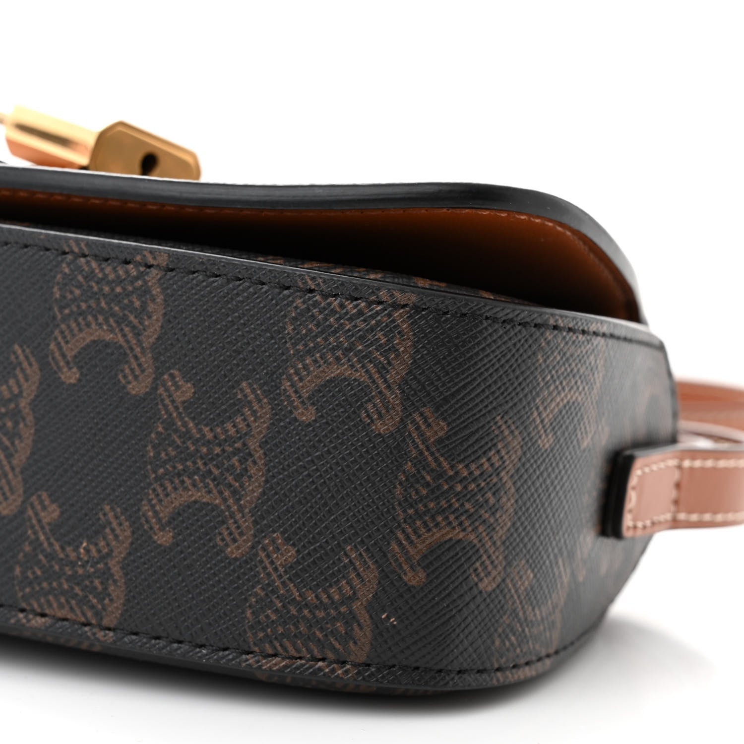 Celine Triomphe Canvas Calfskin Tabou Clutch on Strap Tan 9 of 10