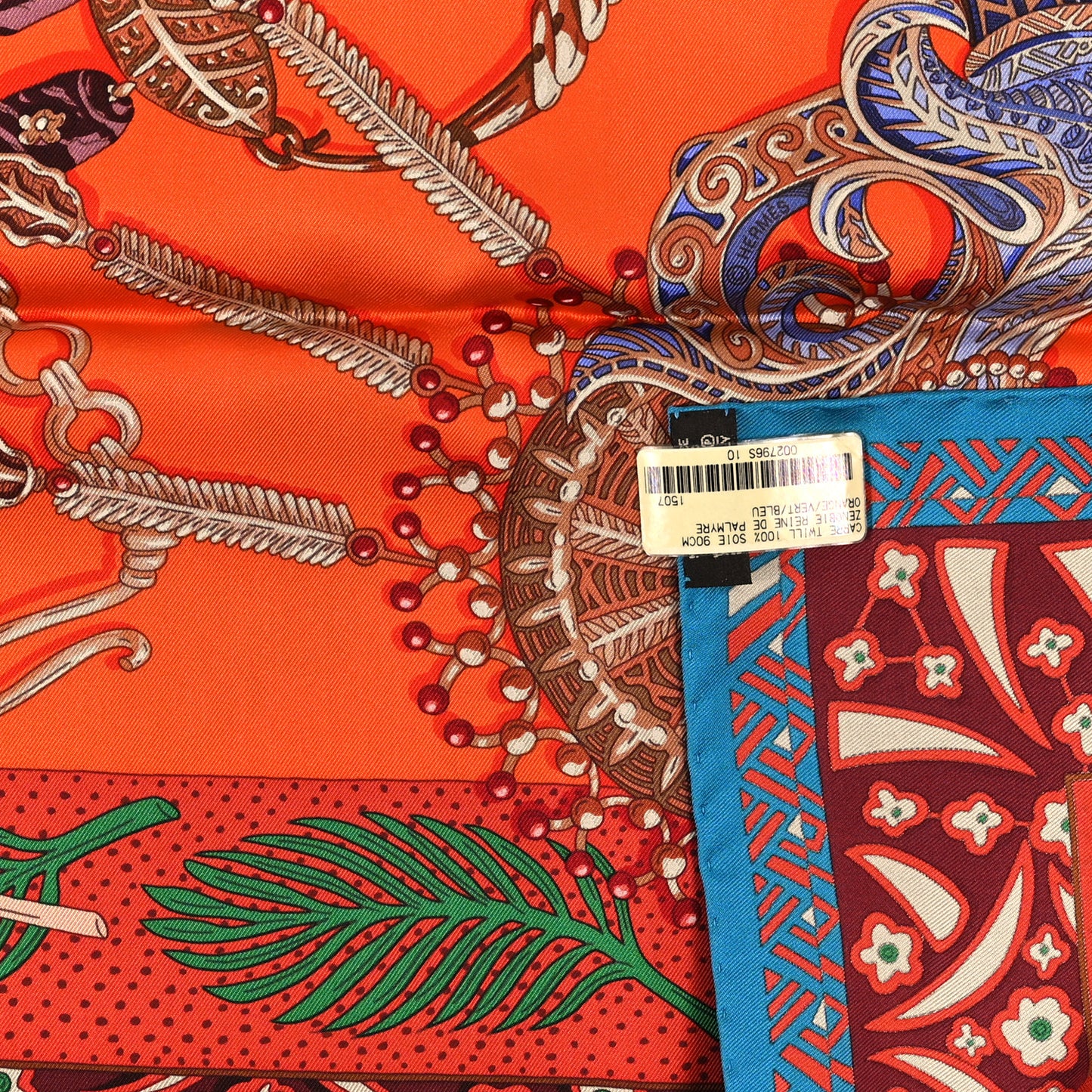 Silk Zenobie Reine De Palmyre Scarf 90 Orange Vert Bleu