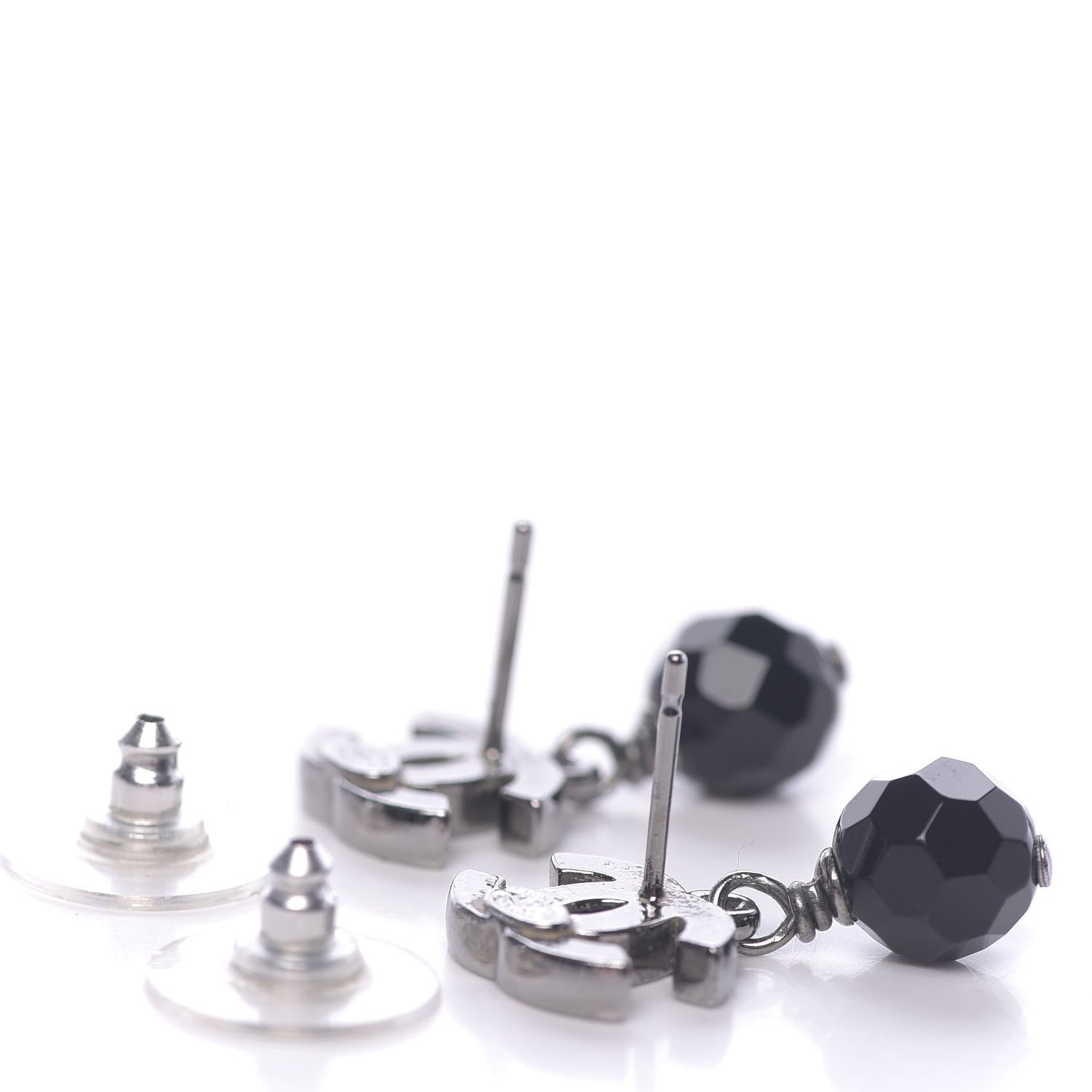 Chanel Ruthenium Bead CC Drop Earrings Black 3 of 5