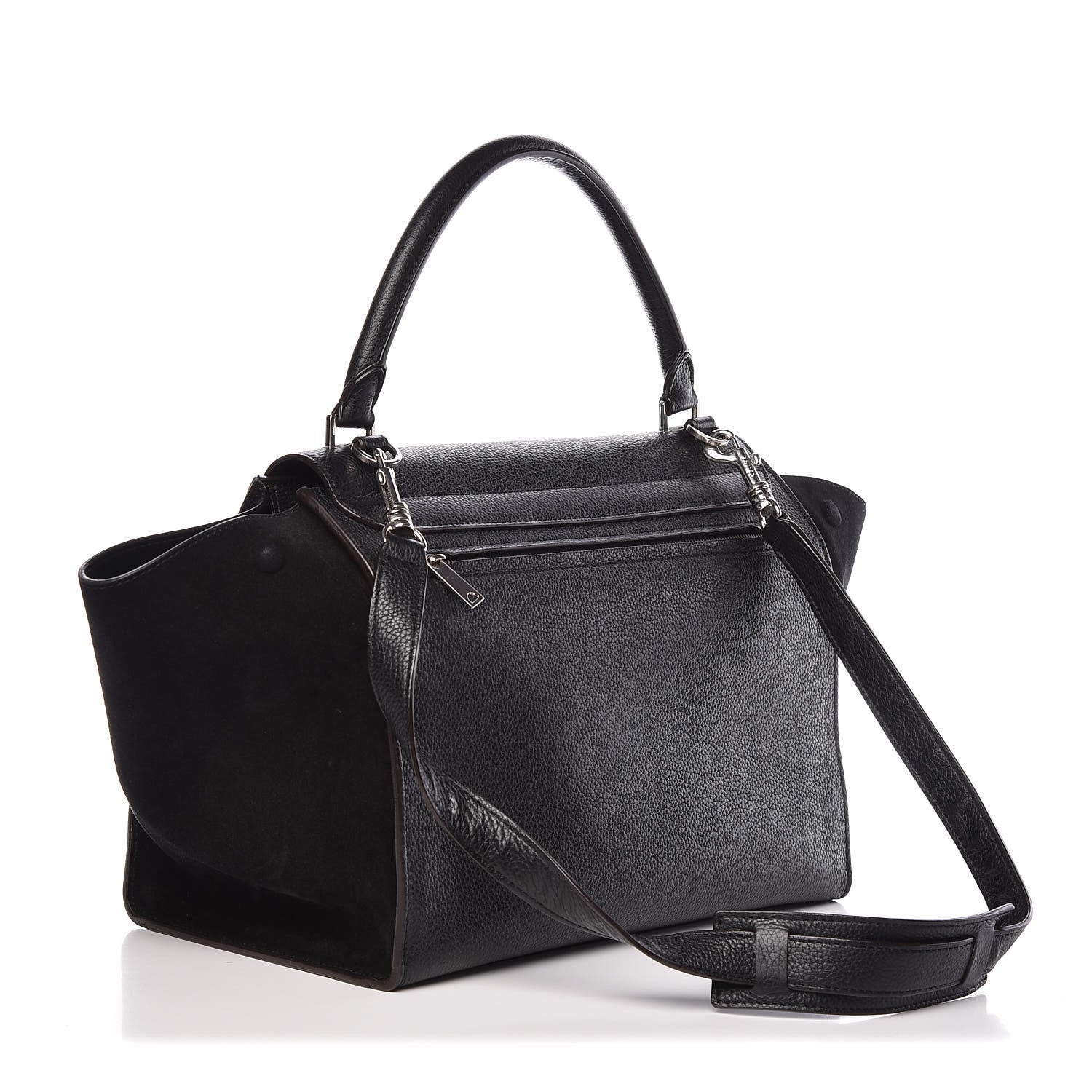 Celine Drummed Calfskin Suede Small Trapeze Black 3 of 13