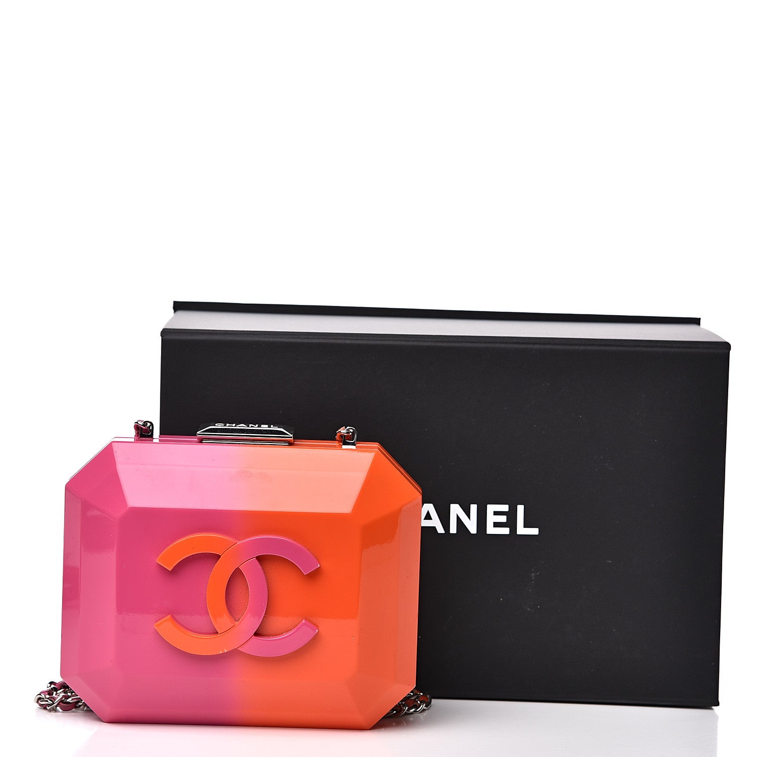 Chanel Faded Plexiglass CC Boy Brick Clutch Pink Orange 15 of 15