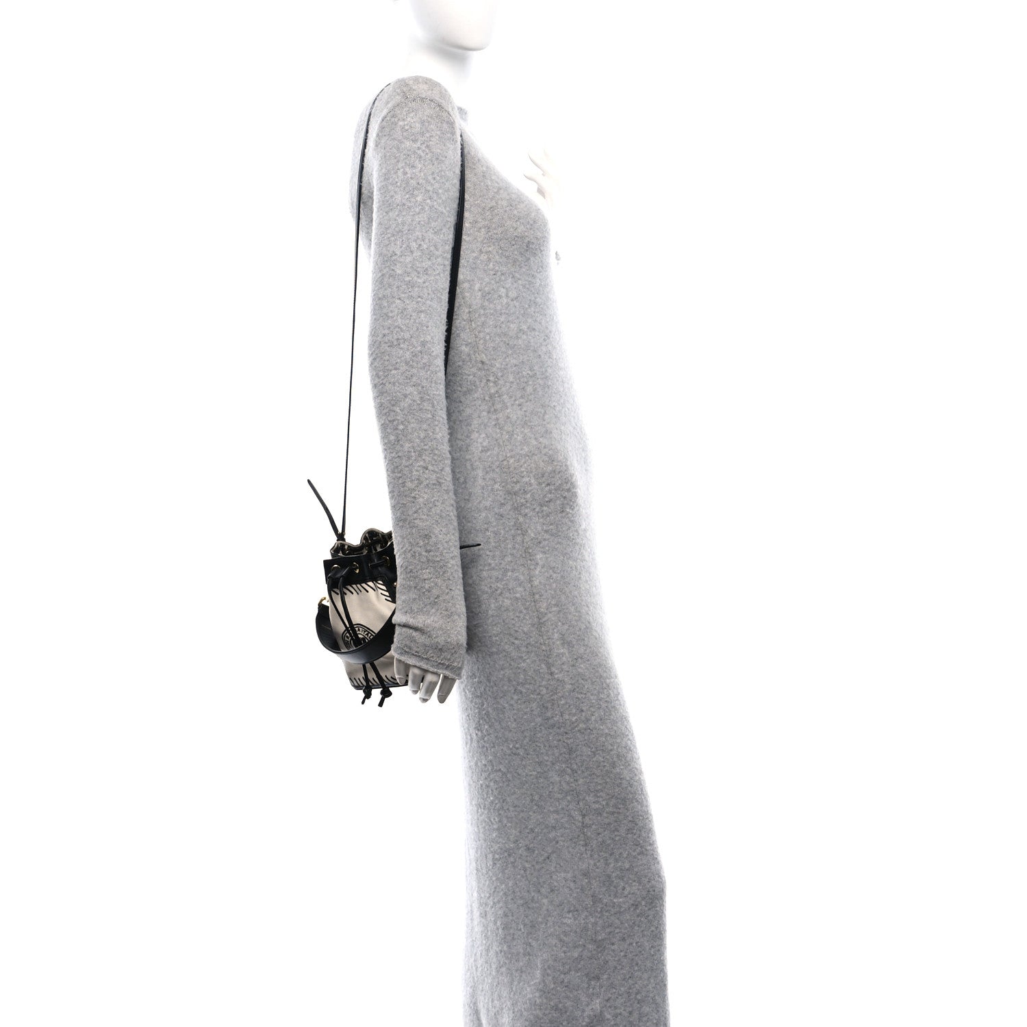 Fendi X JOSHUA VIDES Canvas Calfskin F is Fendi Mini Mon Tresor Bucket Bag White Black 2 of 11