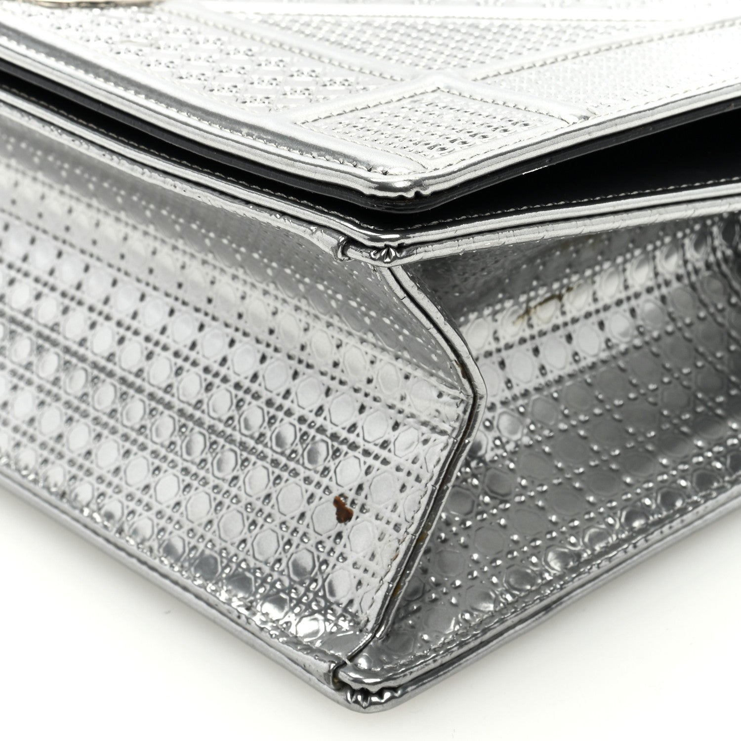 Christian Dior CHRISTIAN DIOR Metallic Patent Micro-Cannage Medium Diorama Flap Bag Silver 8 of 9