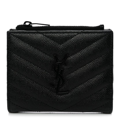 Saint Laurent Grain De Poudre Matelasse Chevron Monogram Zipped Two-Part Wallet Black 1 of 9