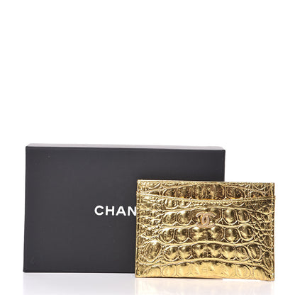 Chanel Metallic Calfskin Crocodile Embossed Cocodile Card Holder Gold 9 of 9