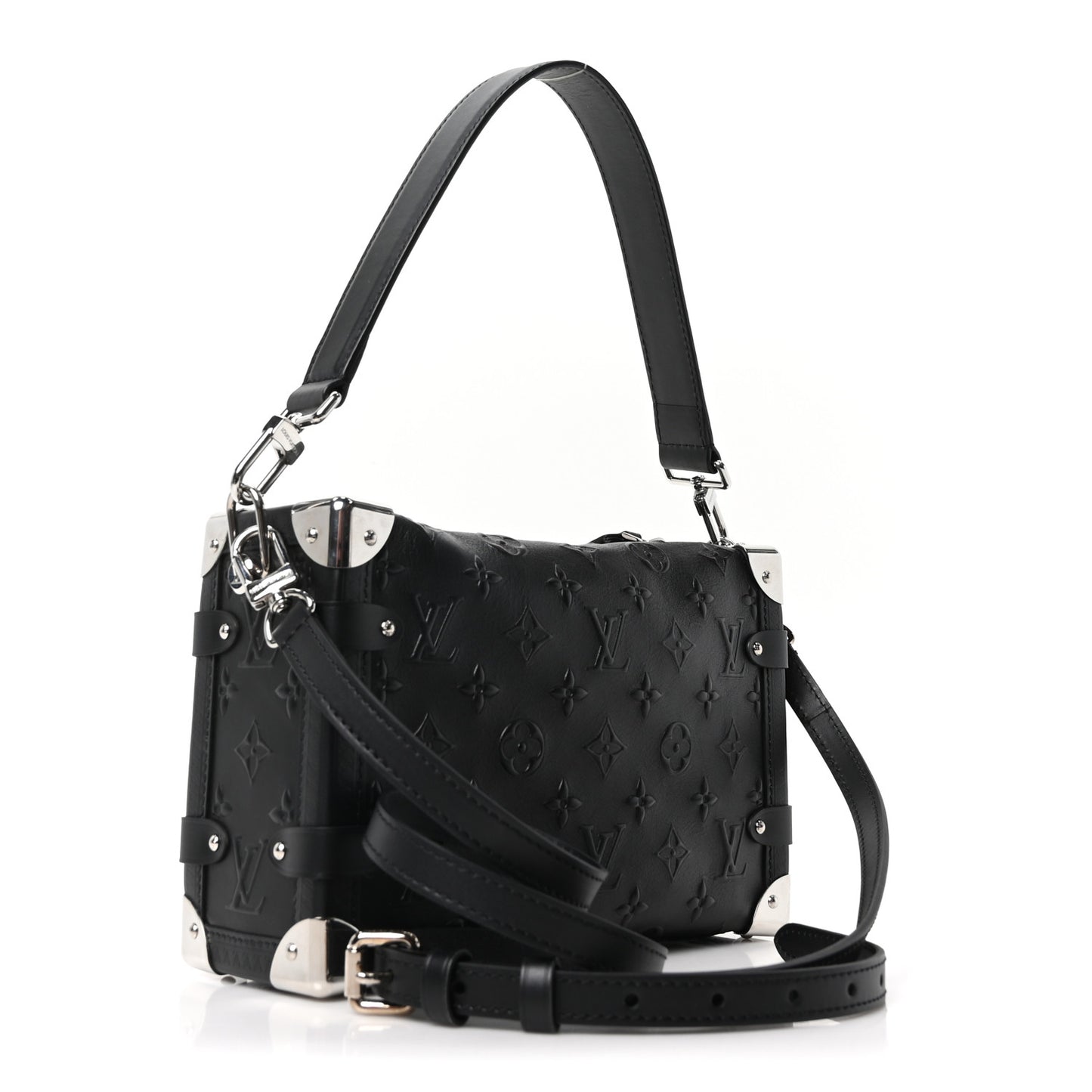 Calfskin Debossed Monogram Side Trunk Black