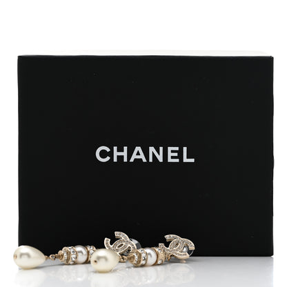 Chanel Pearl Crystal CC Drop Earrings Gold 5 of 5