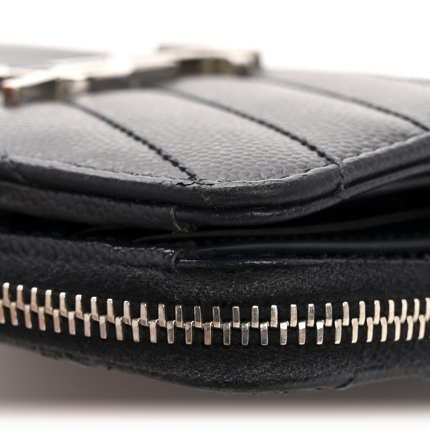 Grain De Poudre Matelasse Chevron Monogram Compact Zip Around Wallet Deep Marine