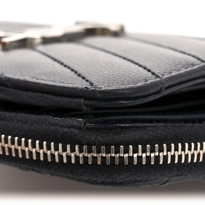Saint Laurent Grain De Poudre Matelasse Chevron Monogram Compact Zip Around Wallet Deep Marine 11 of 11