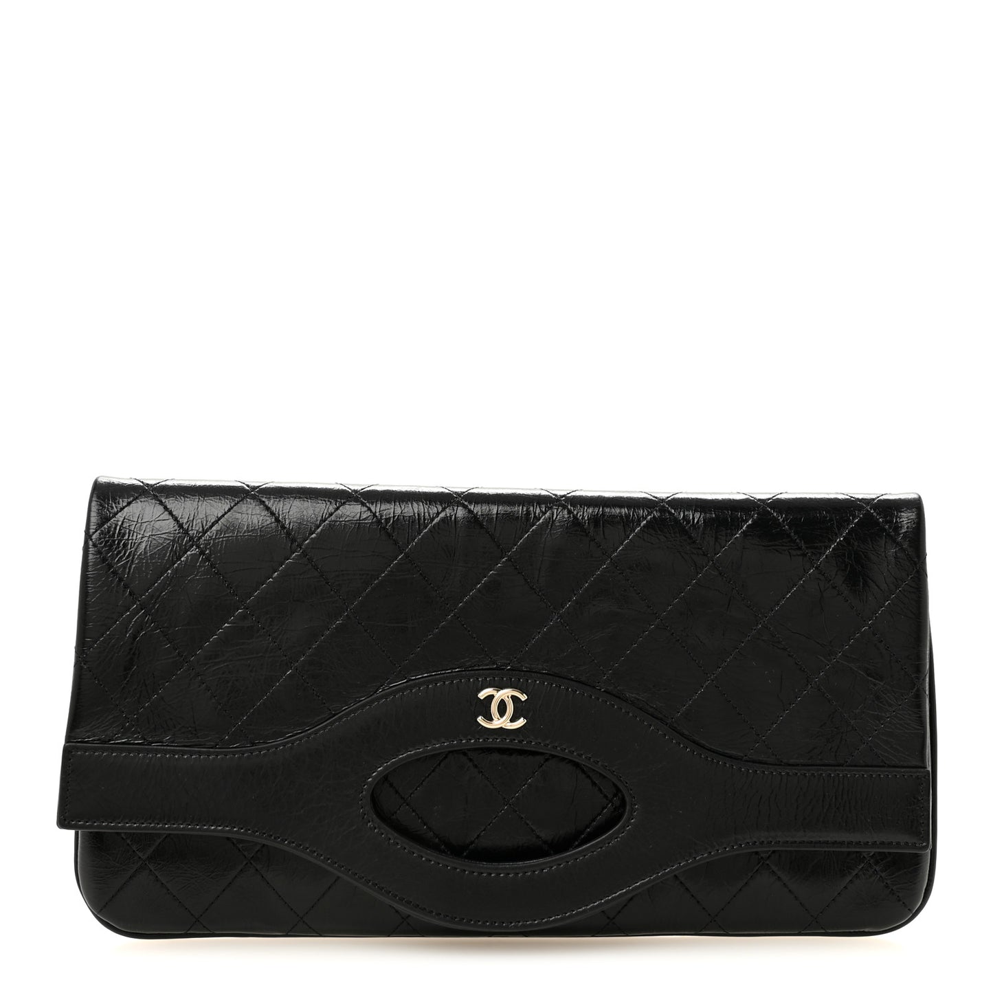 Shiny Crumpled Calfskin Large 31 Pouch Black