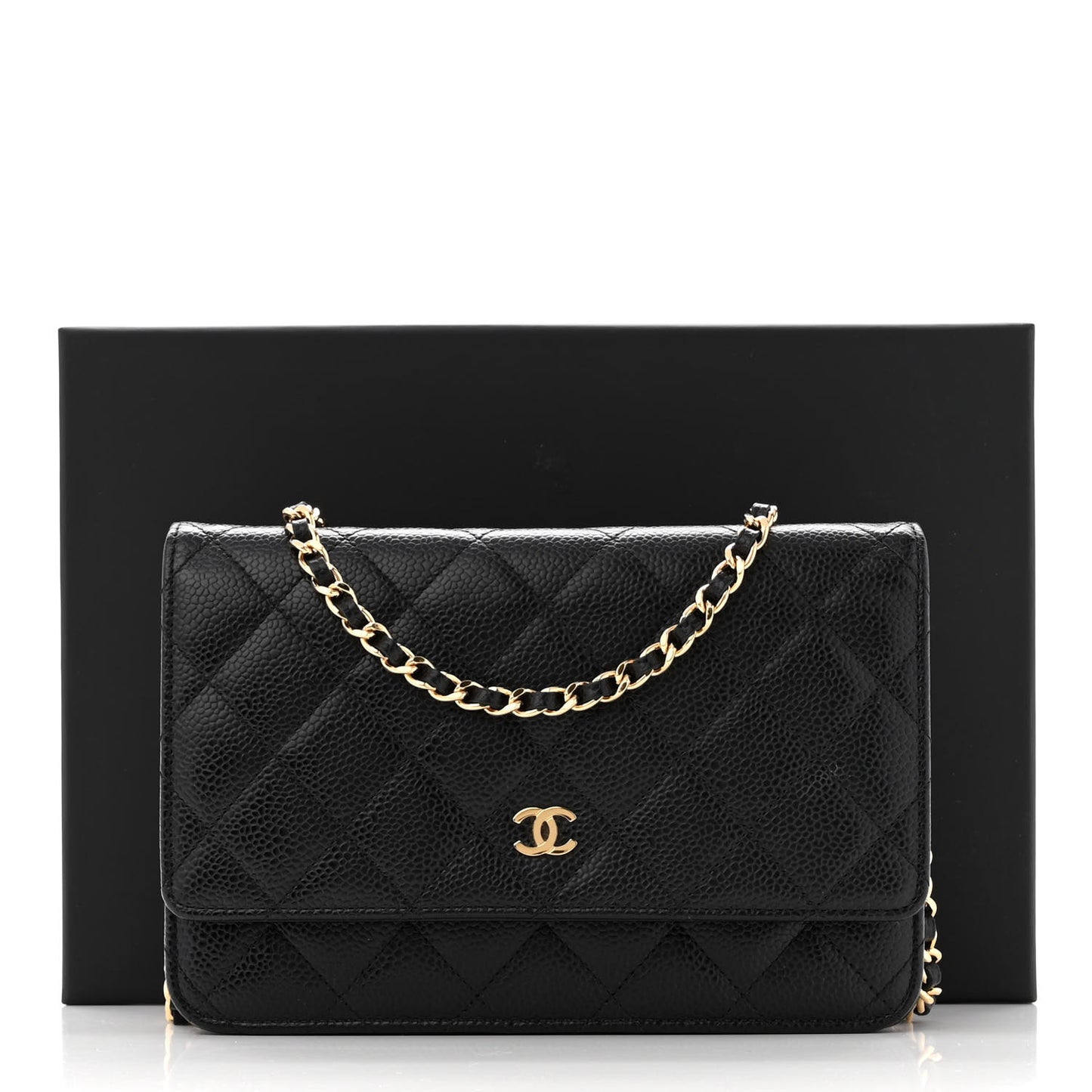 Caviar Quilted Wallet on Chain WOC Black