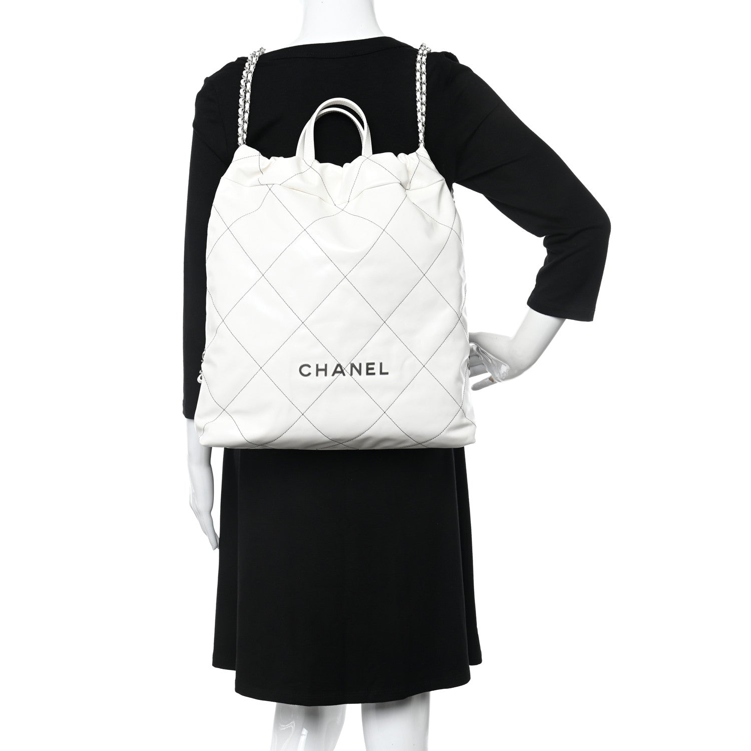 Chanel Shiny Calfskin Quilted Chanel 22 Backpack White Black 2 of 10