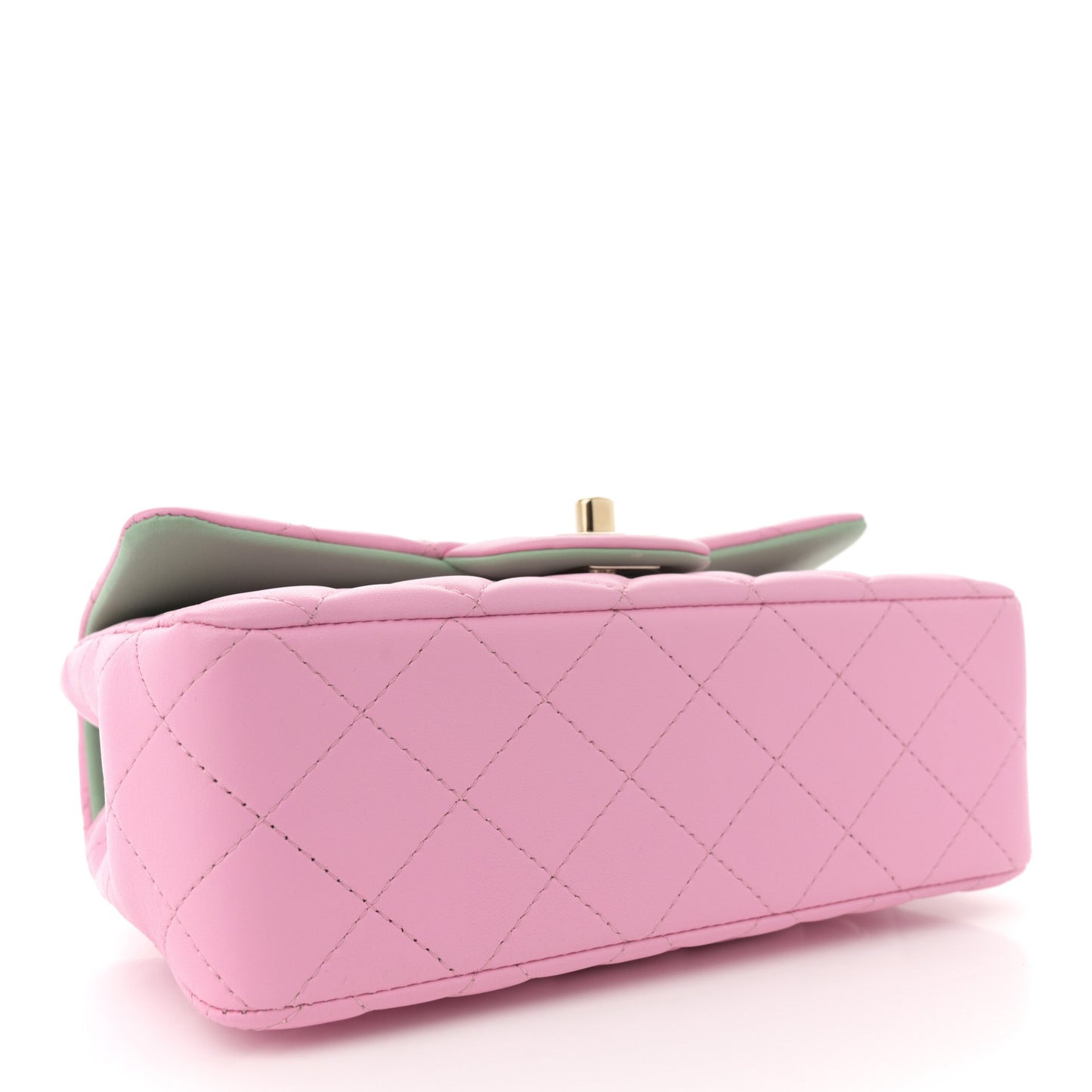 Lambskin Quilted Mini Top Handle Rectangular Flap Pink Green