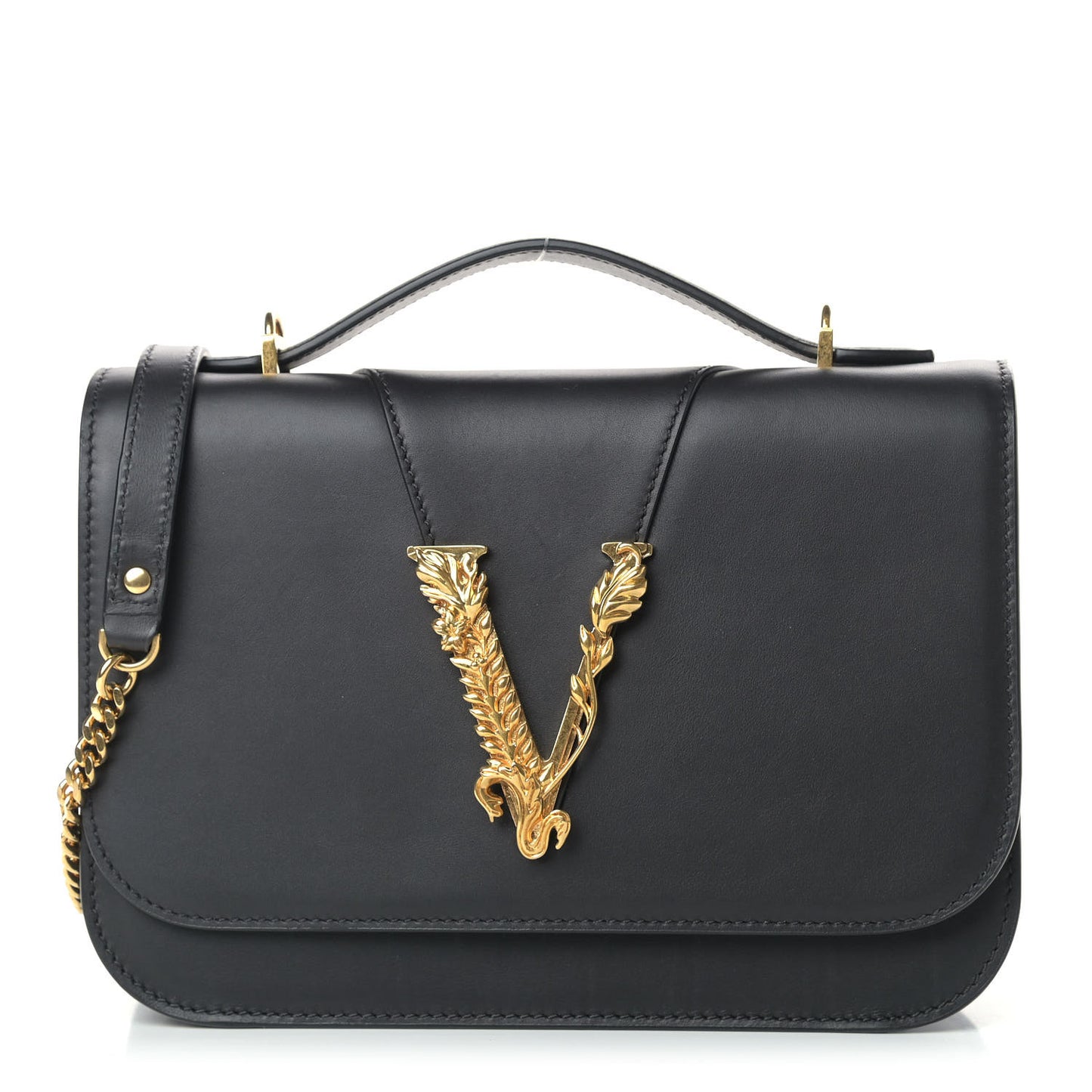 Vitello Barocco Virtus Top Handle Shoulder Bag Black