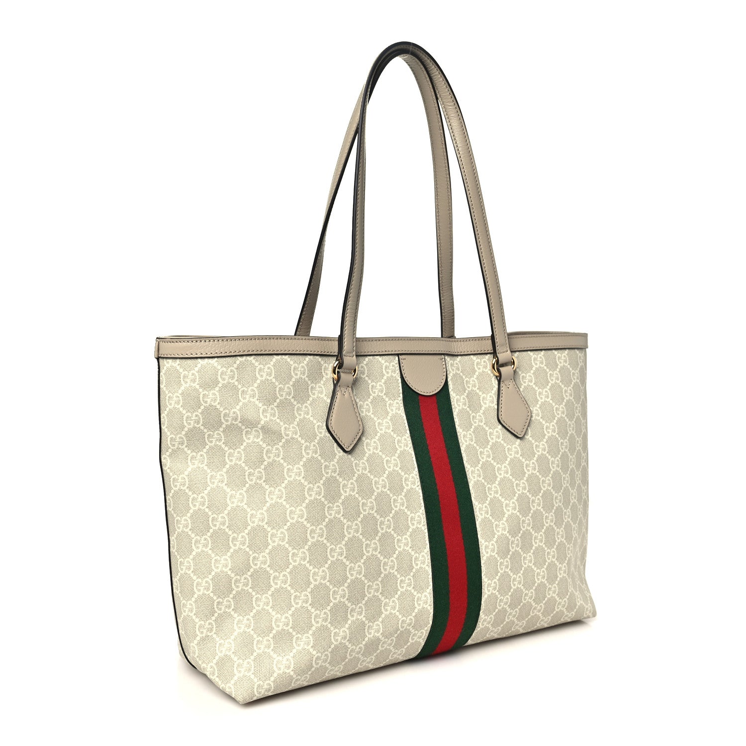 Gucci GG Supreme Monogram Textured Dollar Calfskin Web Medium Ophidia Shopping Tote Beige Mystic White Oatmeal 3 of 10