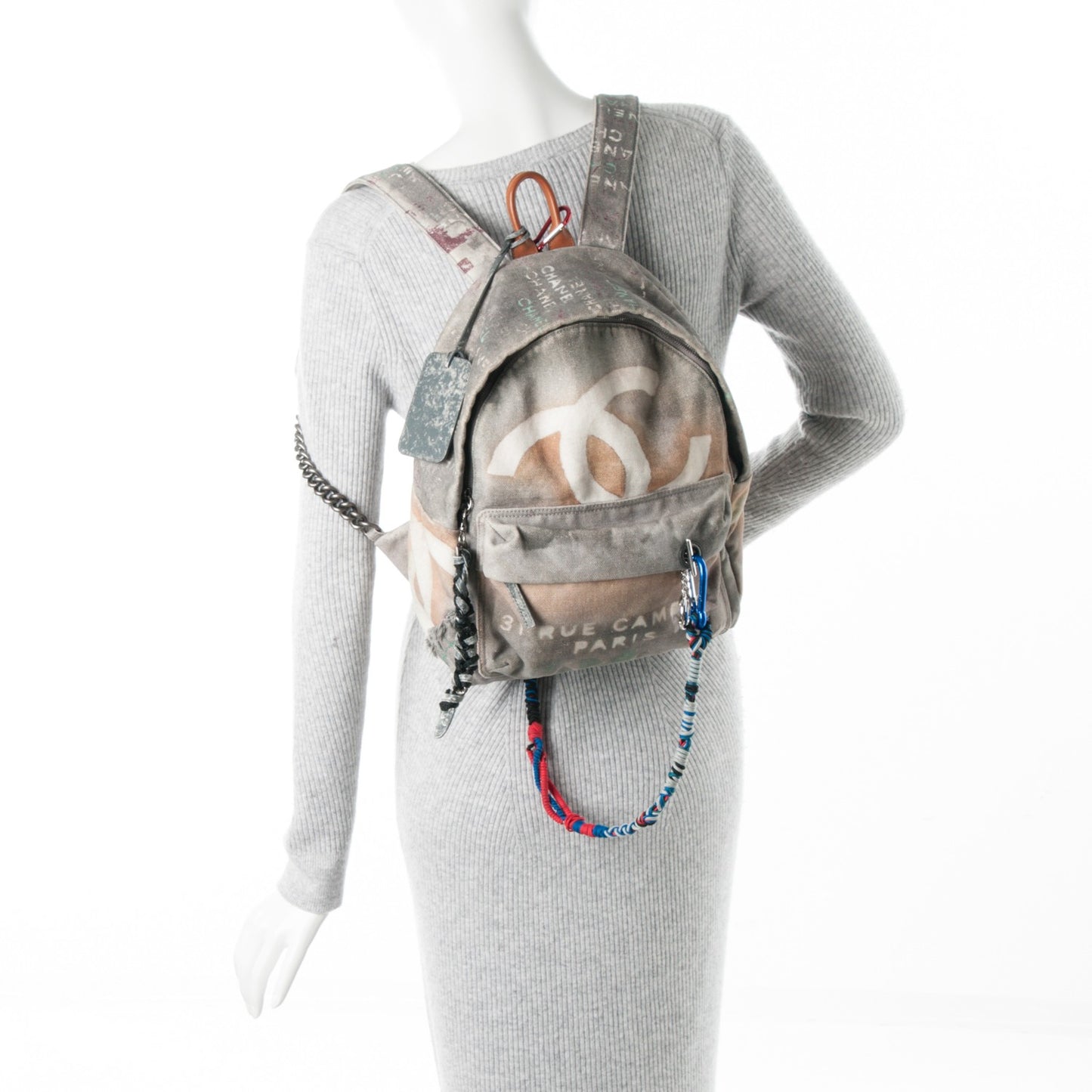 Graffiti Printed Canvas Medium Backpack Grey