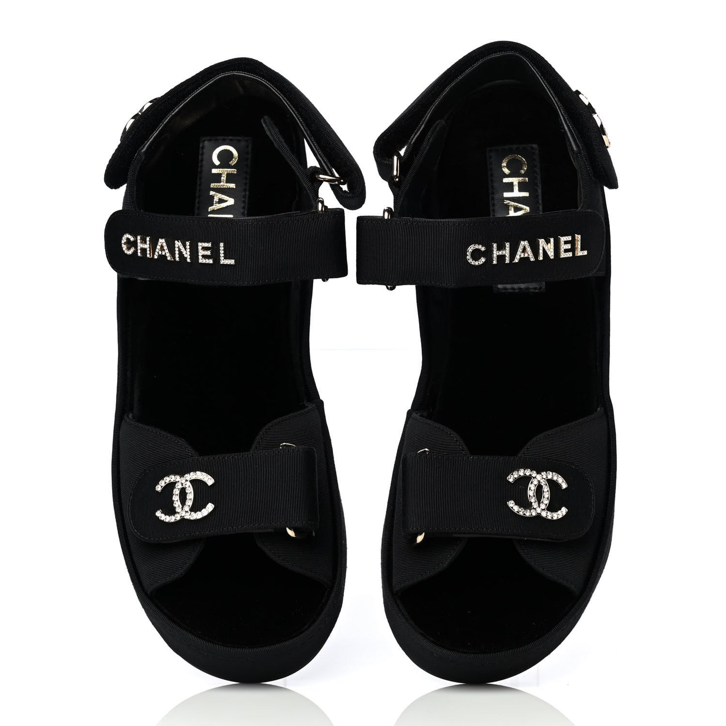 Grosgrain Crystal Logo Platform Sandals 36 Black