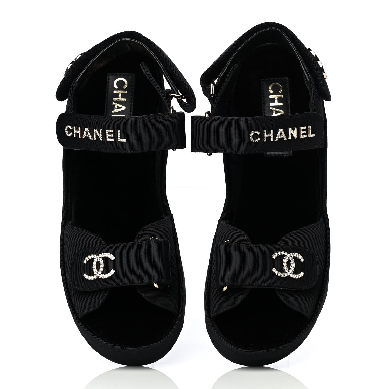Chanel Grosgrain Crystal Logo Platform Sandals 36 Black 4 of 16