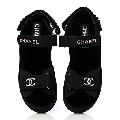Chanel Grosgrain Crystal Logo Platform Sandals 36 Black 4 of 16