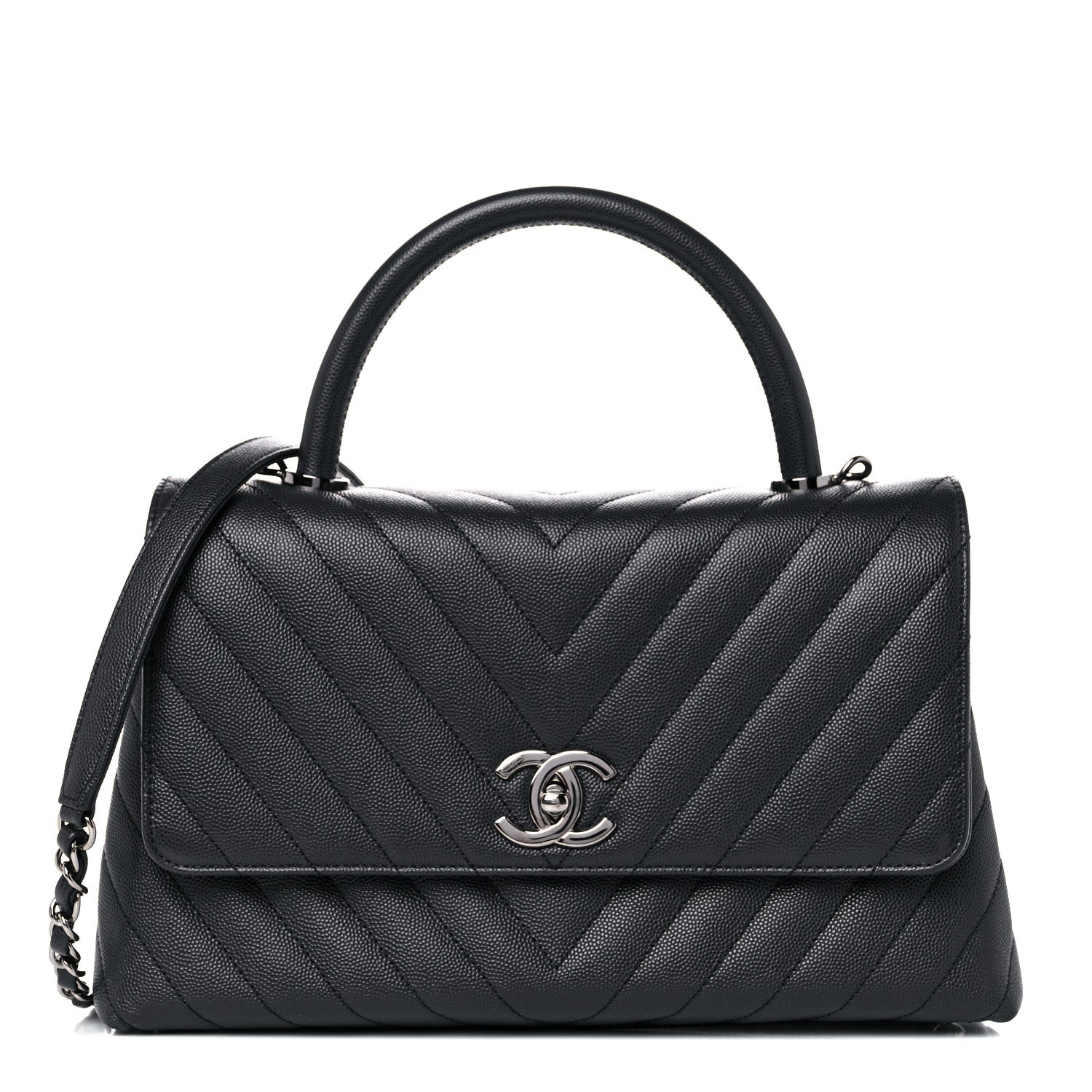 Chanel Caviar Chevron Quilted Small Coco Handle Flap Dark Grey 1 of 10