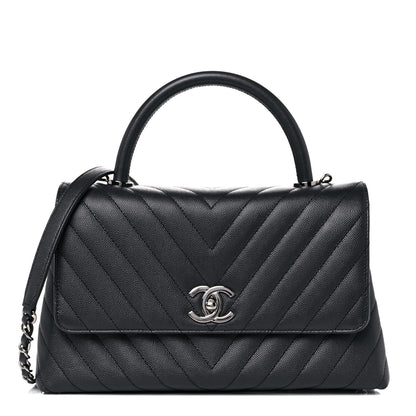 Chanel Caviar Chevron Quilted Small Coco Handle Flap Dark Grey 1 of 10