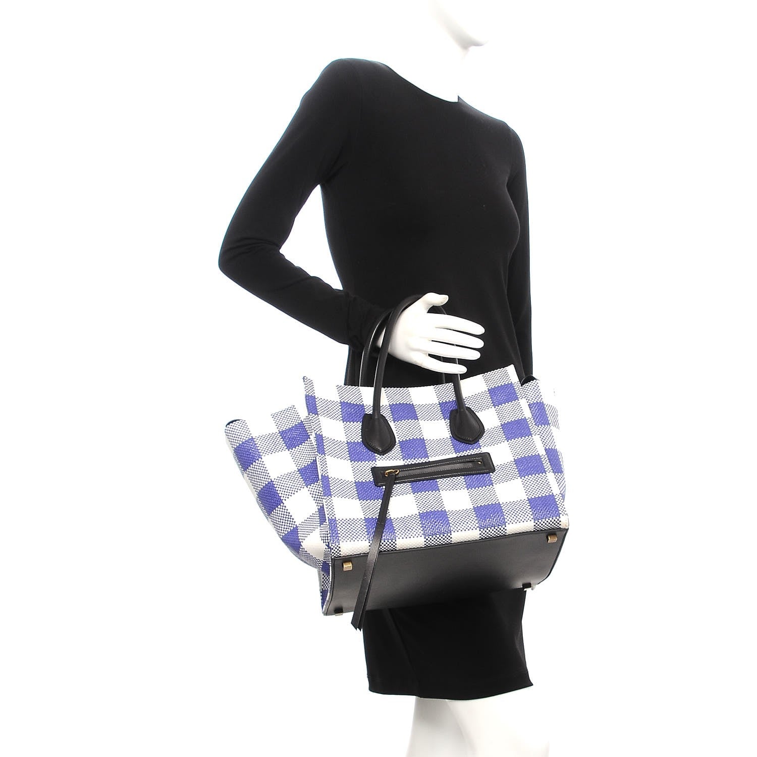 Celine Gingham Woven Medium Phantom Luggage Cobalt 2 of 10