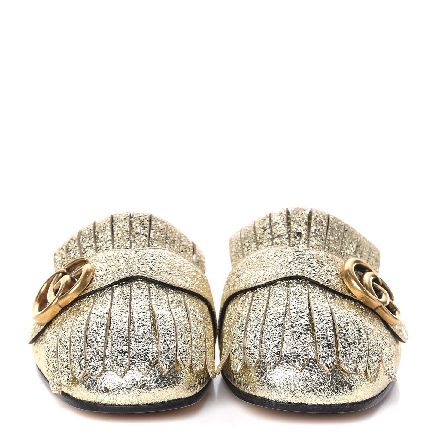 Galassia Womens GG Marmont Fringe Slippers 38.5 Platino