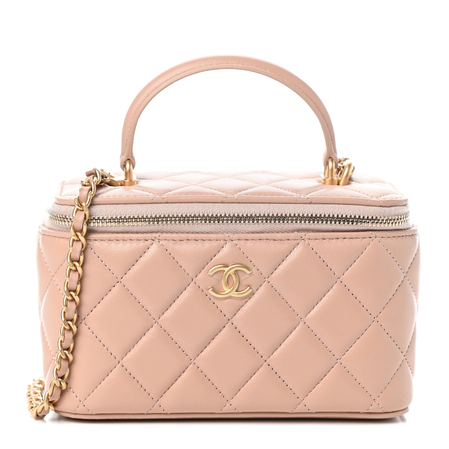 Chanel Lambskin Quilted Small Top Handle Vanity Case With Chain Beige 1 of 10