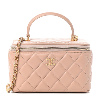 Chanel Lambskin Quilted Small Top Handle Vanity Case With Chain Beige 1 of 10