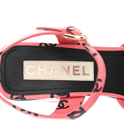 Chanel Lambskin Printed CC Sandals 39.5 Pink Black 7 of 10