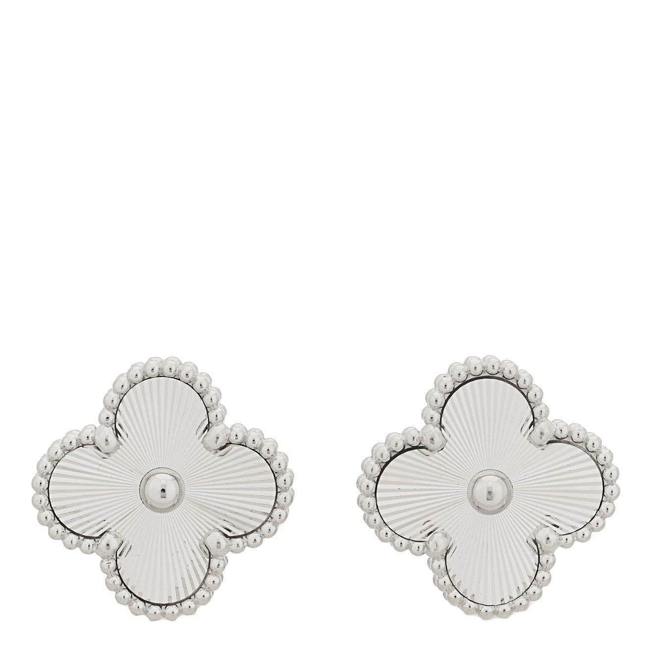 Van Cleef & Arpels 18K White Gold Guilloche Vintage Alhambra Earrings 1 of 5