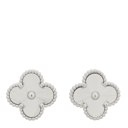 Van Cleef & Arpels 18K White Gold Guilloche Vintage Alhambra Earrings 1 of 5