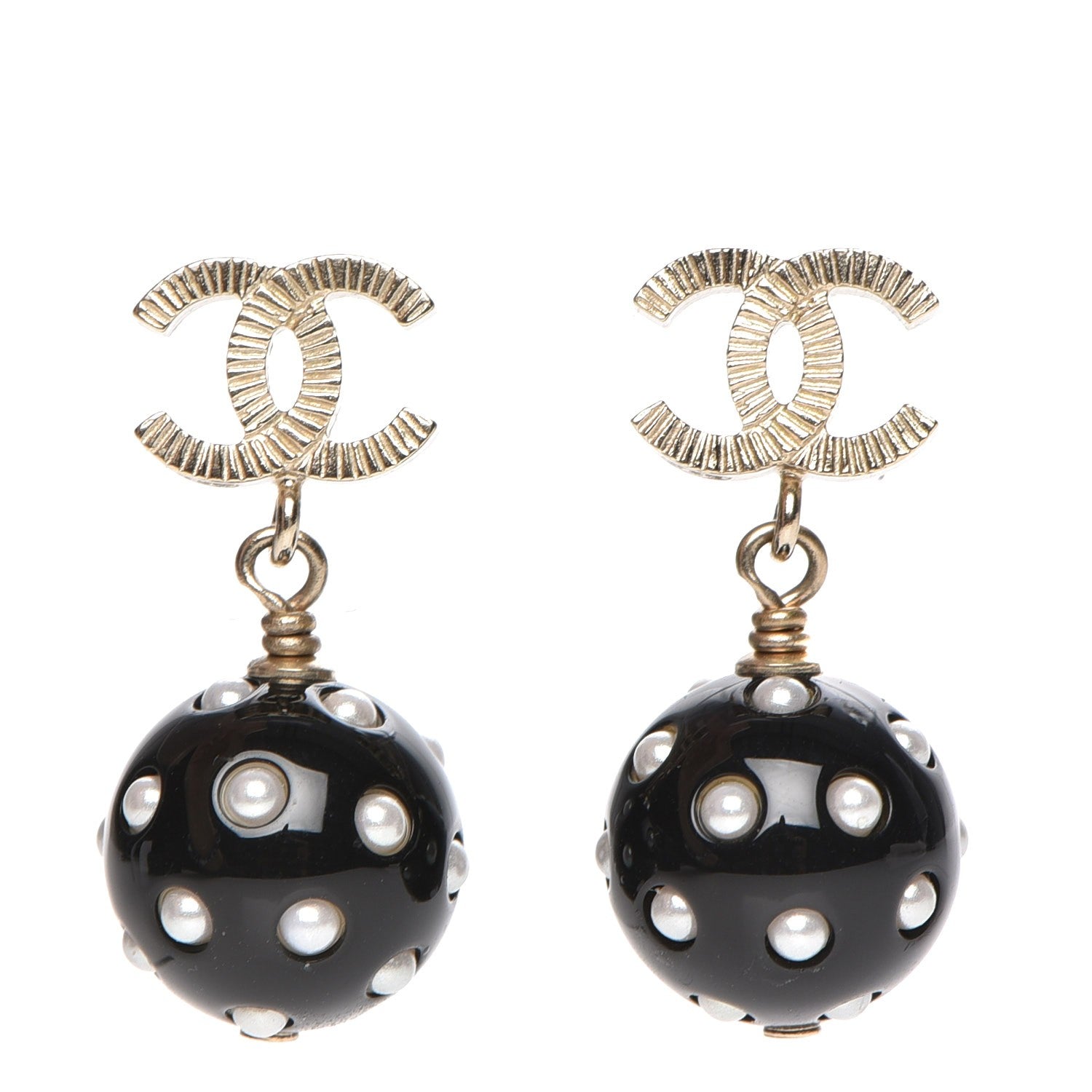 Chanel Resin CC Drop Earrings Gold Black White 1 of 4