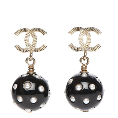 Chanel Resin CC Drop Earrings Gold Black White 1 of 4