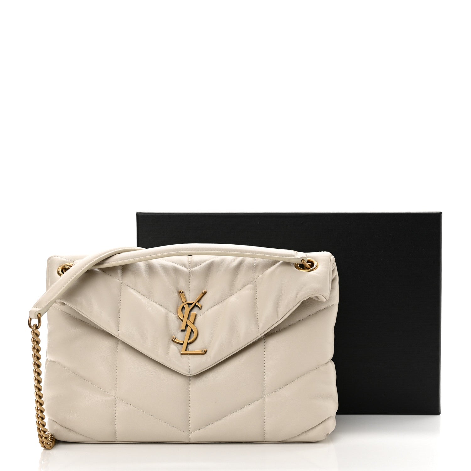 Saint Laurent Lambskin Quilted Small Loulou Puffer Monogram Chain Satchel Crema Soft 13 of 13
