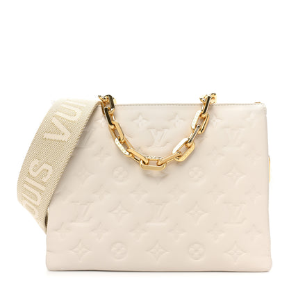 Louis Vuitton Lambskin Embossed Monogram Coussin PM Beige Cream 1 of 11
