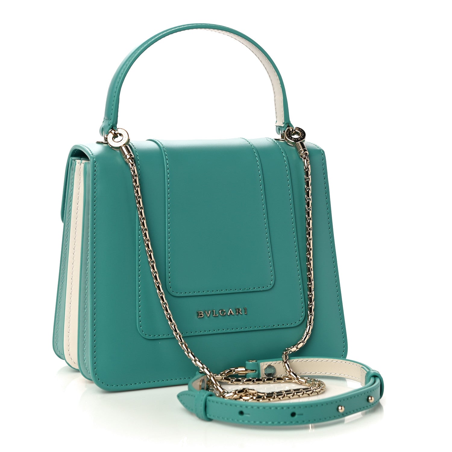 Bulgari Calfskin Contrast Serpenti Forever Top Handle Tropical Turquoise Milky Opal 2 of 9