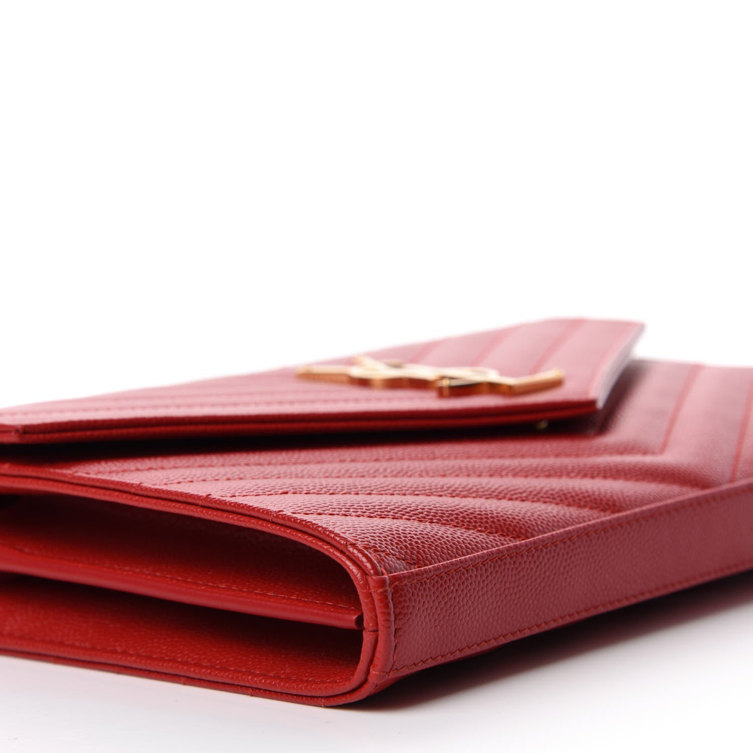 Saint Laurent Grain De Poudre Matelasse Chevron Monogram Chain Wallet Red 6 of 12