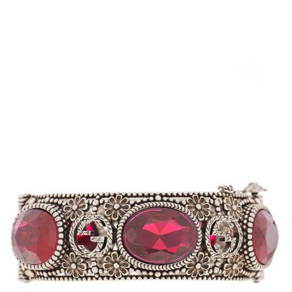 Gucci Sterling Silver Crystal Interlocking G Bangle Bracelet Red 1 of 6