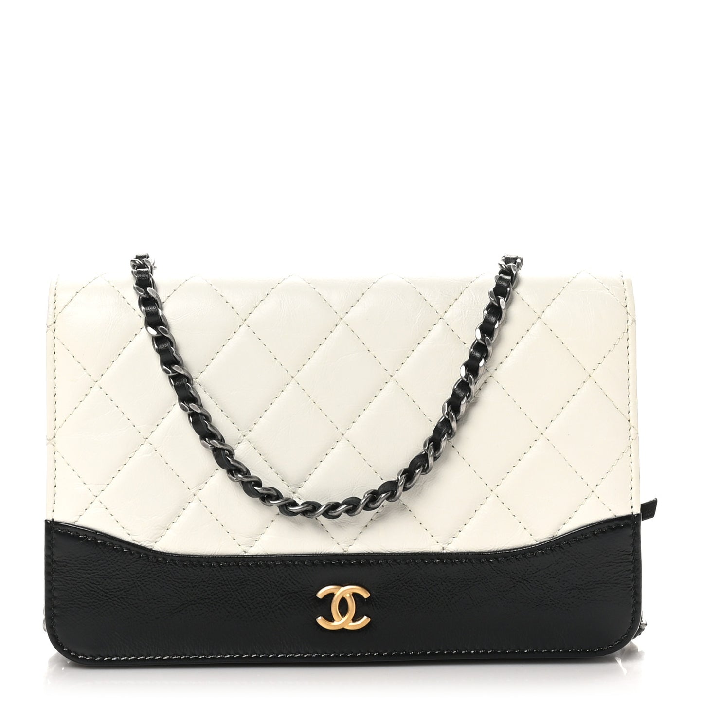 Aged Calfskin Quilted Gabrielle Wallet On Chain WOC White Black