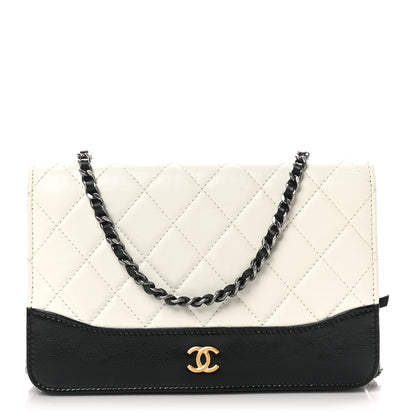 Chanel Aged Calfskin Quilted Gabrielle Wallet On Chain WOC White Black 1 of 11