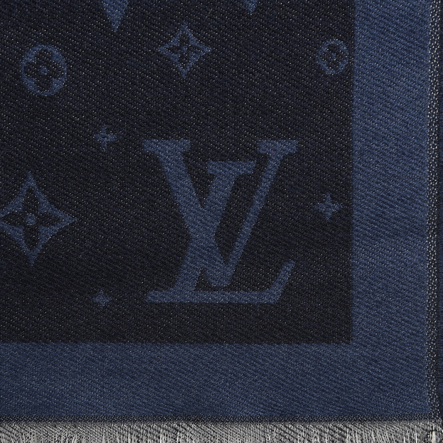 Silk Wool Monogram Scarf Blue