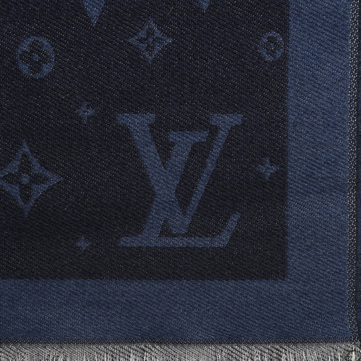 Louis Vuitton Silk Wool Monogram Scarf Blue 3 of 3