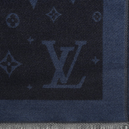 Louis Vuitton Silk Wool Monogram Scarf Blue 3 of 3