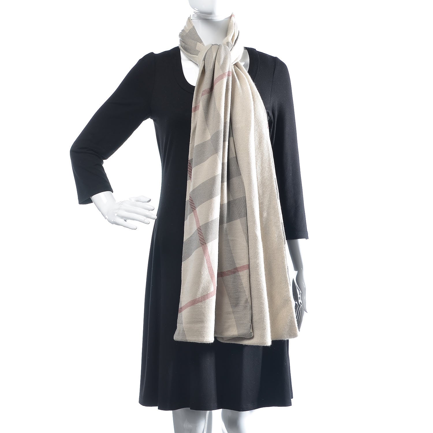 Burberry Cashmere Knitted Giant Check Scarf Pale Grey Melange 2 of 6
