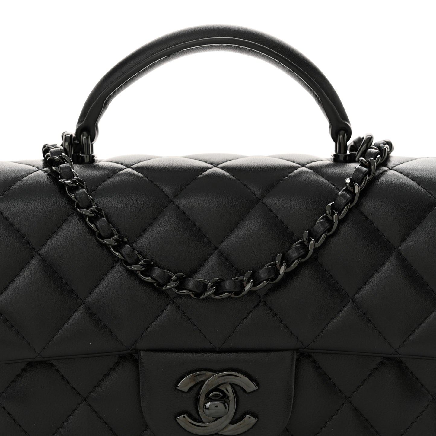 Lambskin Quilted Mini Top Handle Rectangular Flap So Black