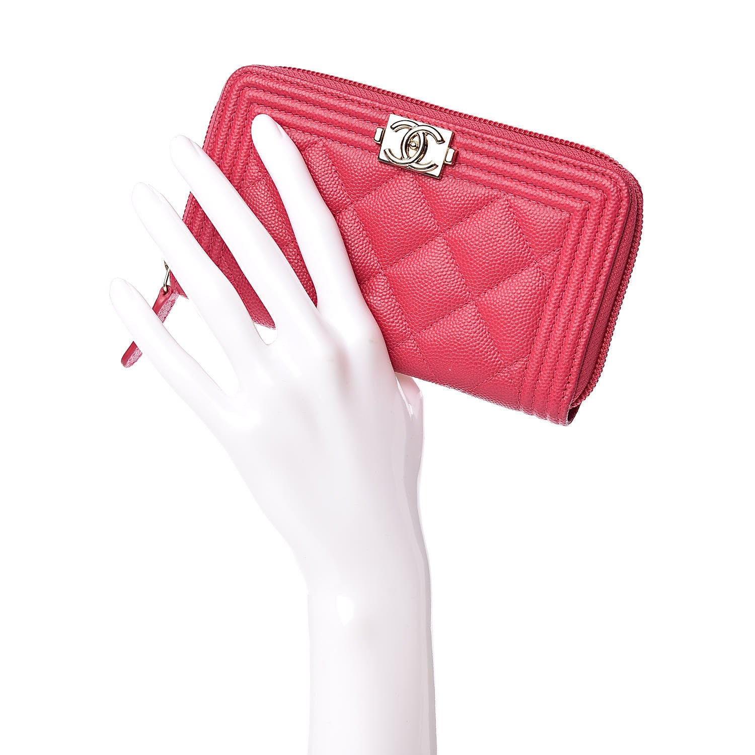 Chanel Caviar Quilted Small Boy Zip Around Wallet Fuchsia 2 of 8